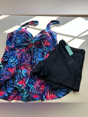 Aqua Eve Women's Multicolor Tropical Print Tankini Bikini Set size 20W